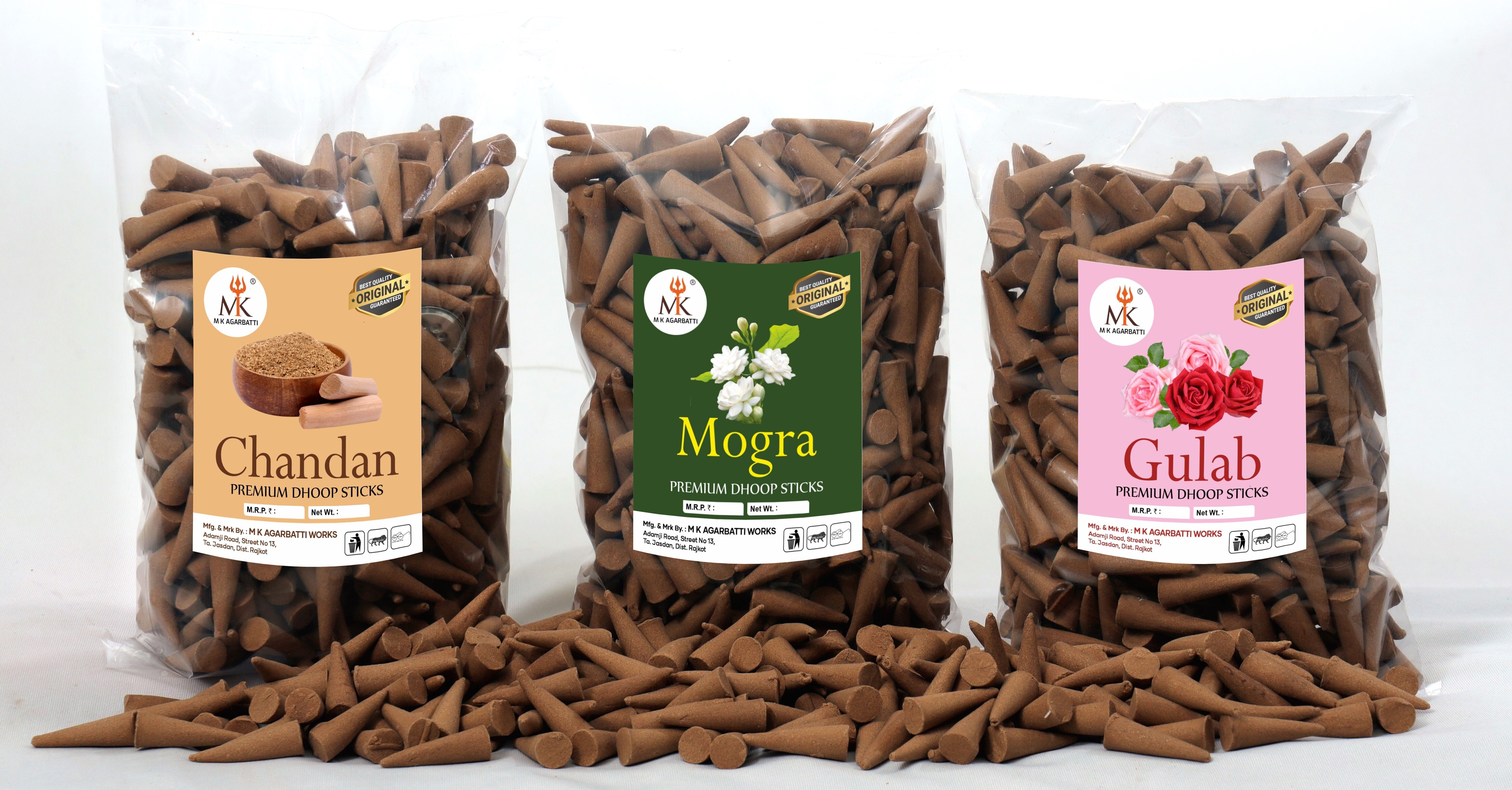 Dry Dhoop Cone natural fragrance for Pooja Combo Pack (300gm) incense cones GULAB, MOGRA, CHANDAN