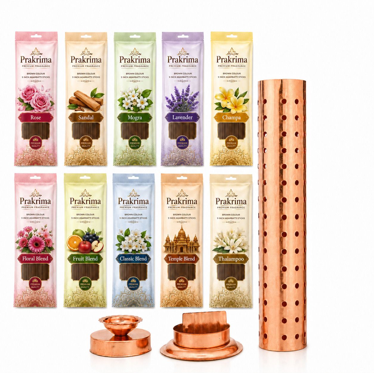 Incense Stand Copper Colour with 1 kg Agarbatti Rose, Sandal, Mogra, Champa, Lavender, Fruit blend, Floral blend, Classic blend, Thalampoo-image-13