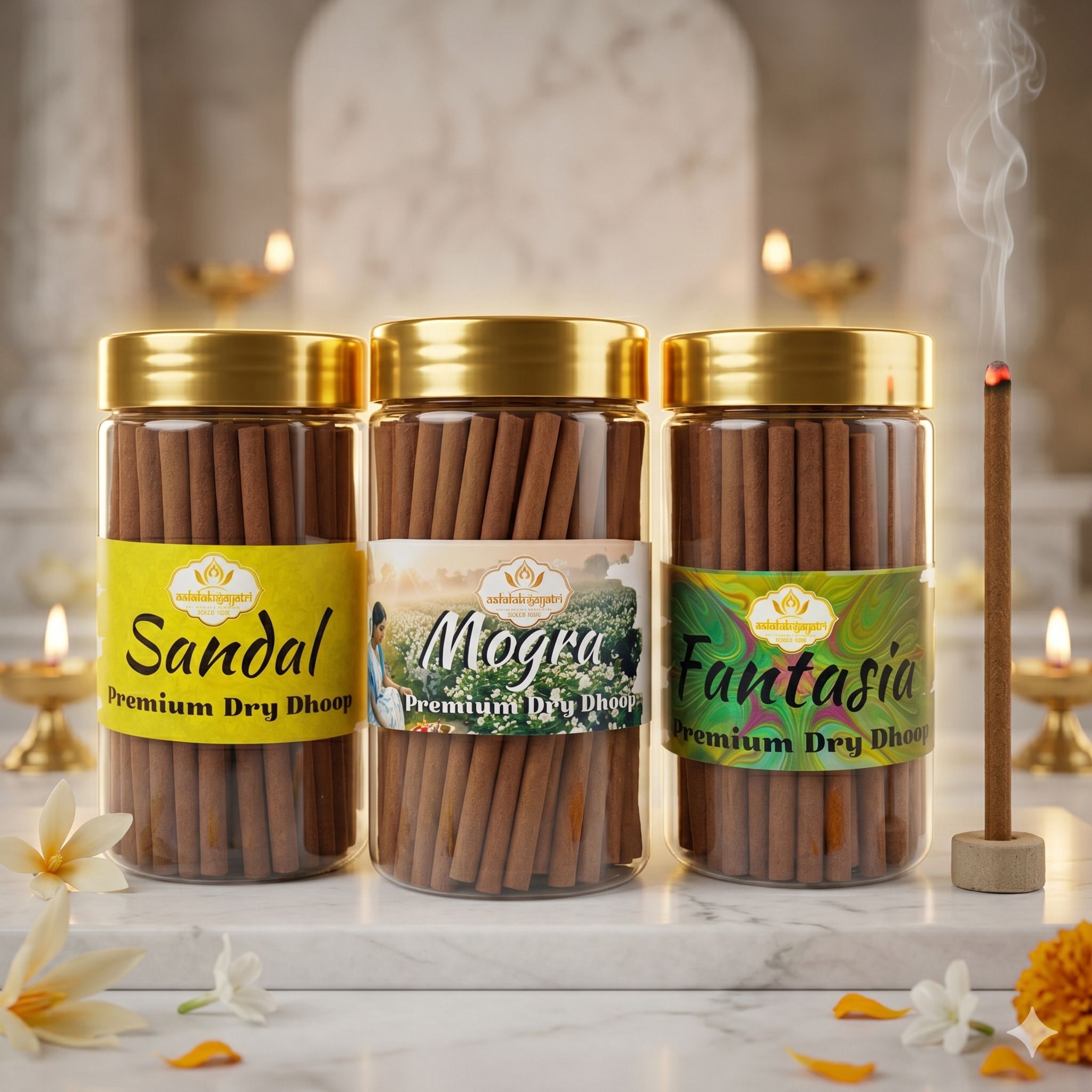 aadishaktigayatri Divine Calm Set of 3 Jar of 100g each Bambooless Incense Dhoop Stick for Puja |Sandal, Mogra, Fantasia |-picture-16