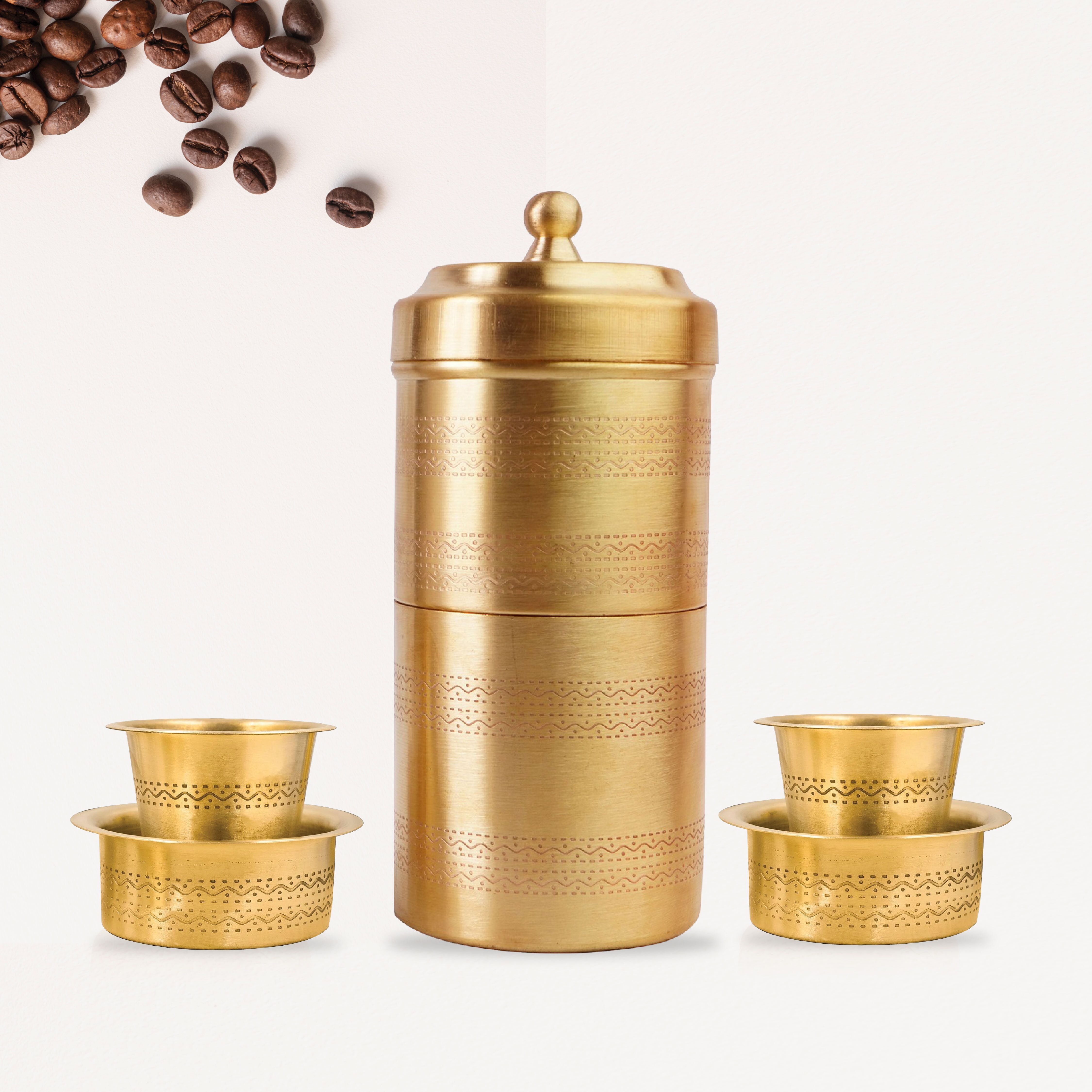 Brass Coffee Filter 280ml with 2 MAT Dabara Sets 150ml | Traditional Design Set Indian Coffee Filter-image-22