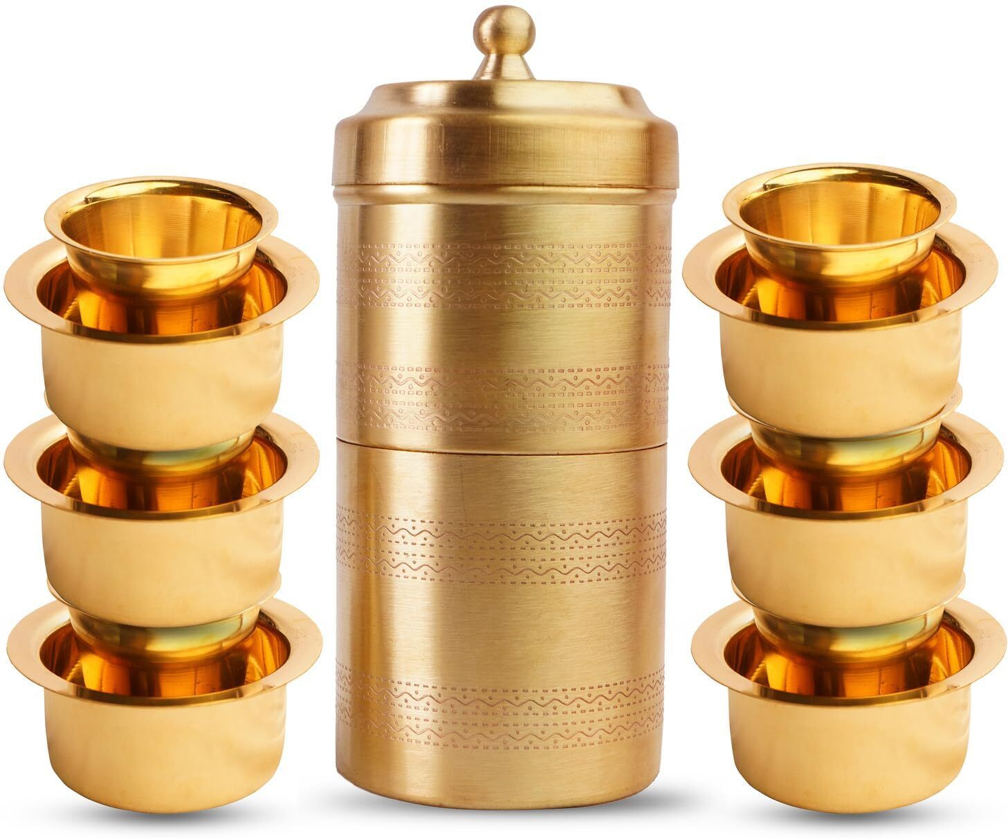 Pure Brass Coffee Filter Dabara Tumbler Set 6 Traditional Degree Coffee Set Indian Coffee Filter-image-8