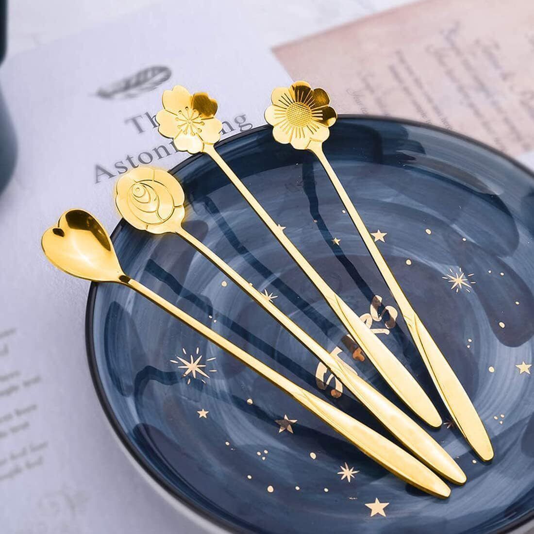 ablue clipper desert spoon set golden Steel Coffee Spoon Set-picture-22