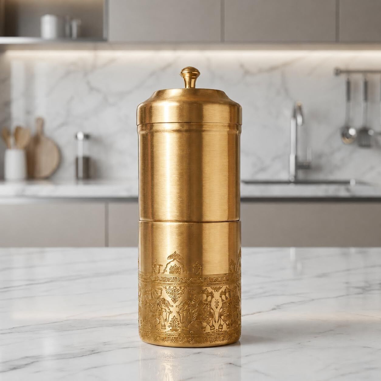 South Indian Elephant Design Brass Matte Finish Traditional Decoction Brewer Indian Coffee Filter-image-43