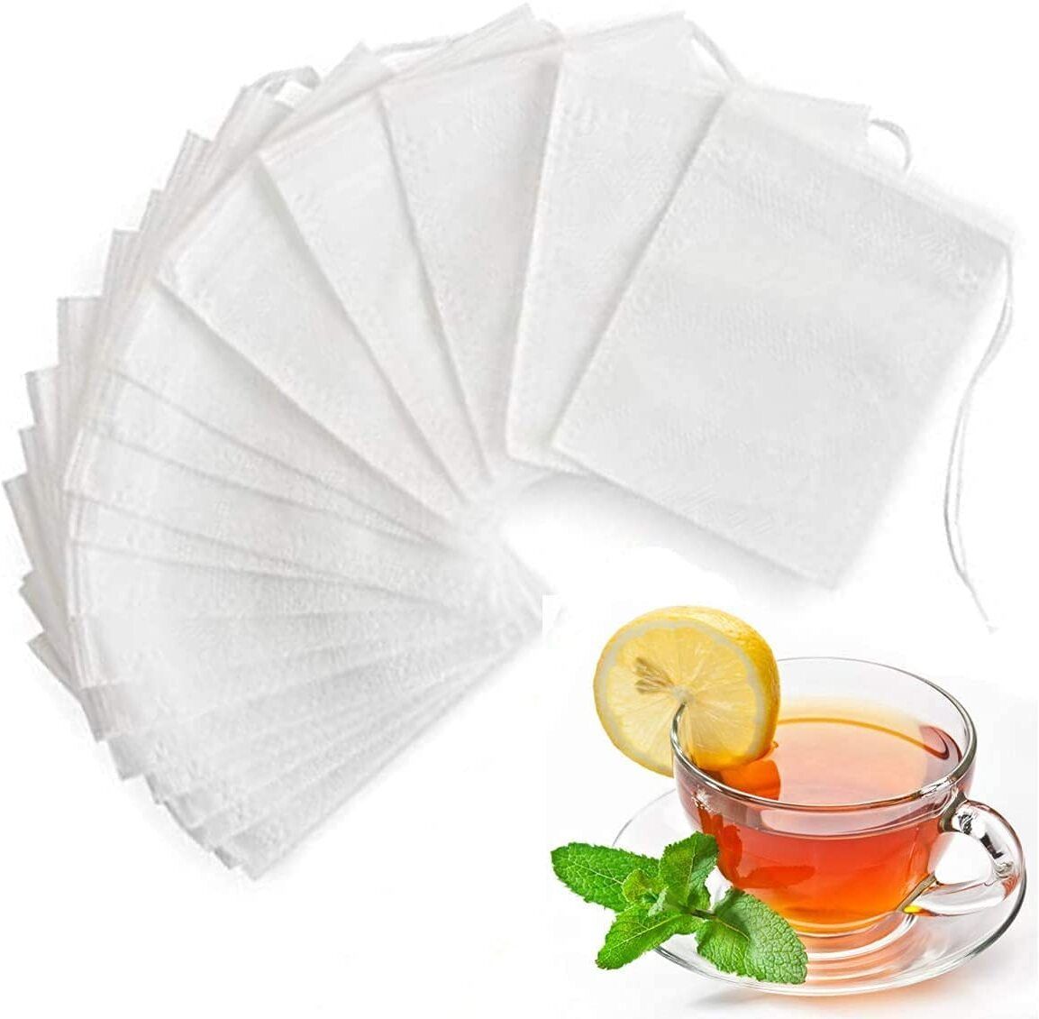 100 Pcs Disposable Tea Filter Bags with Drawstring Indian Coffee Filter-image-41