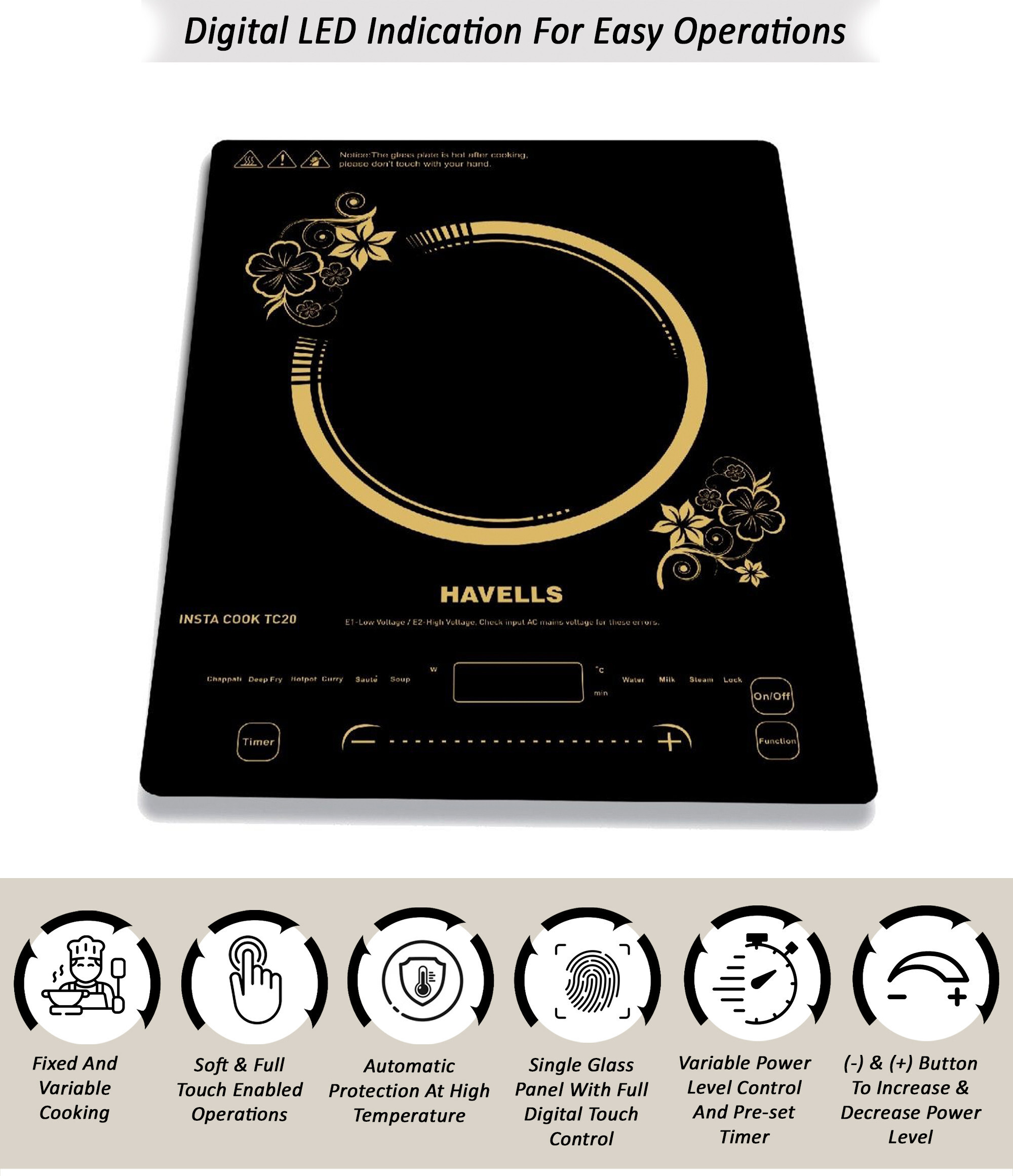 havells 2000 W Induction Cooktop Touch Panel image 1