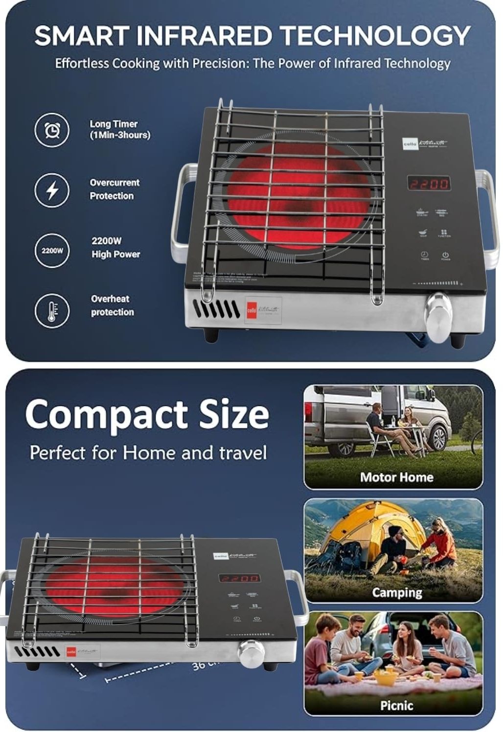 cello 2200 W Infrared Cooktop Touch Panel, Jog Dial-picture-13