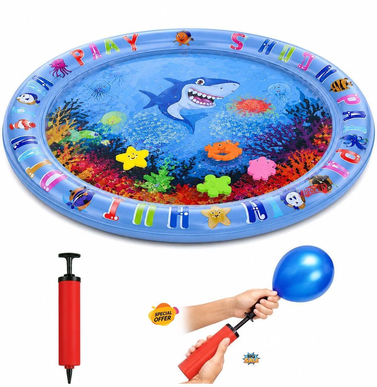 kevriz Baby Water Play Mat with Air Pump Combo,Inflatable Tummy Time Water Mat Inflatable Inflatable Toy Pump-picture-45