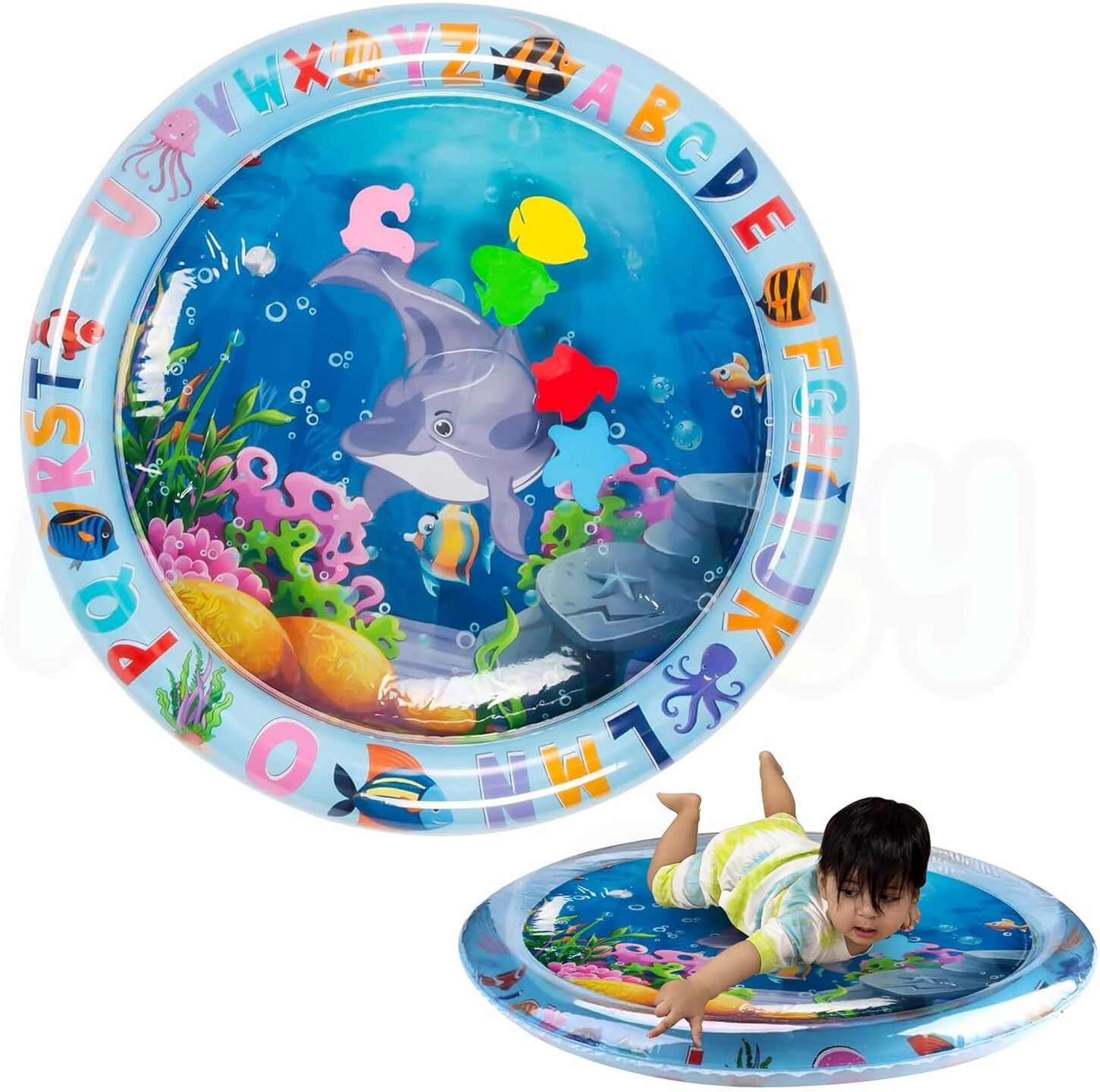 Baby Water Play Mat,Round Baby Slip Mat,Tummy Time Water Mat Baby Play ROUND-image-10