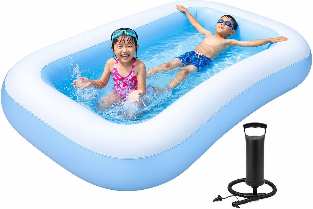 5.5 Feet Rectangular Water Bathtub for Kids with Air Pump Inflatable Swimming Pool-image-47
