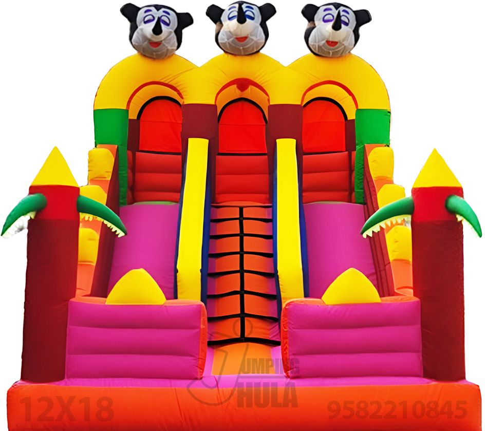 Inflatable Slide Bouncy 3 Line With 12x18 Feet Inflatable Hoppers & Bouncer