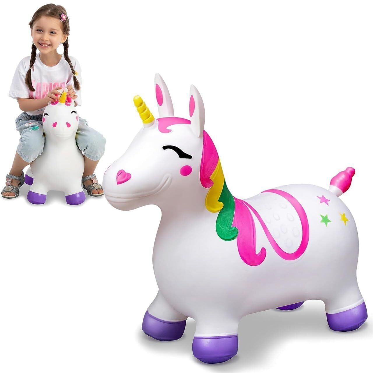 toiifren Kids Inflatable Unicorn Hopper Toy Cute Bouncy Ride-On Jumping Animal-picture-22