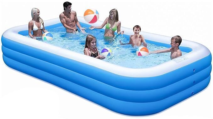 8.5 Feet Rectangular Inflatable Pool with Electric Pump(Blue) Inflatable Swimming Pool-image-29
