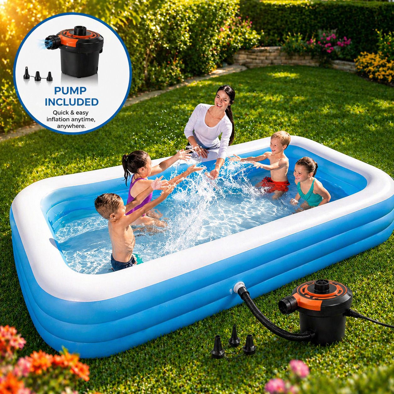 10ft Family Pool for Kids & Adults, Portable Pool Bathtub with Electric Pump Inflatable Swimming Pool-image-31