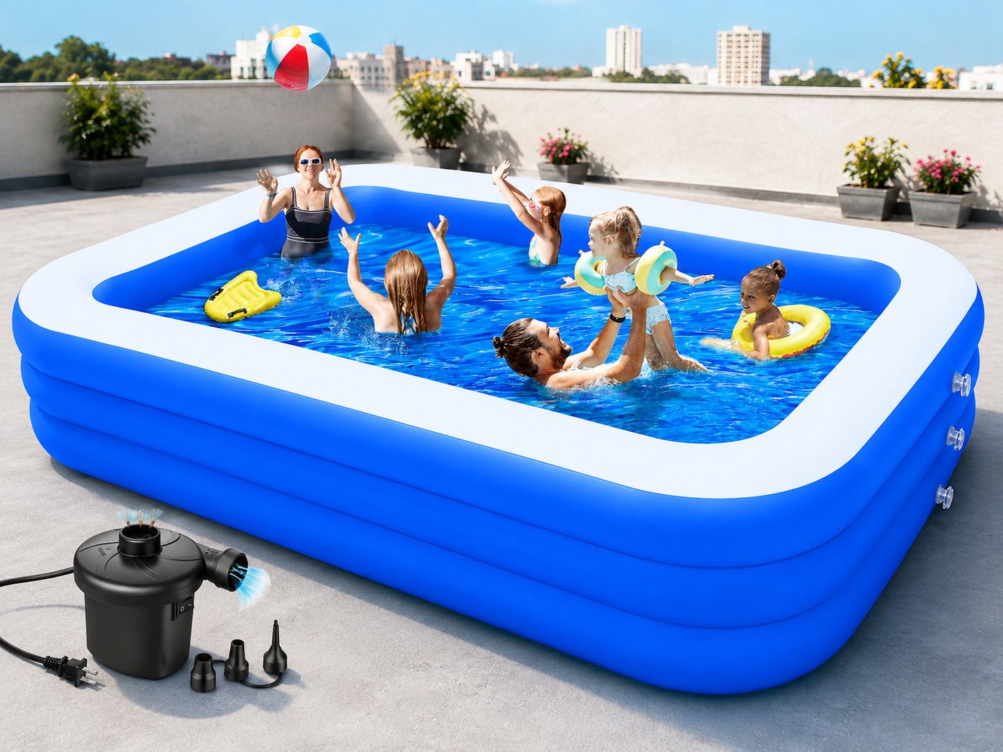 edenglow Family Inflatable Swimming Pool with Electric Pump for Indoor & Outdoor Fun Inflatable Swimming Pool-picture-36