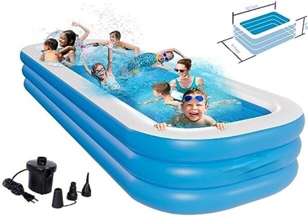 D Rectangular Swimming Tub for Kids and Adults for House Outdoor Garden, 10 Feet Inflatable Swimming Pool-image-2