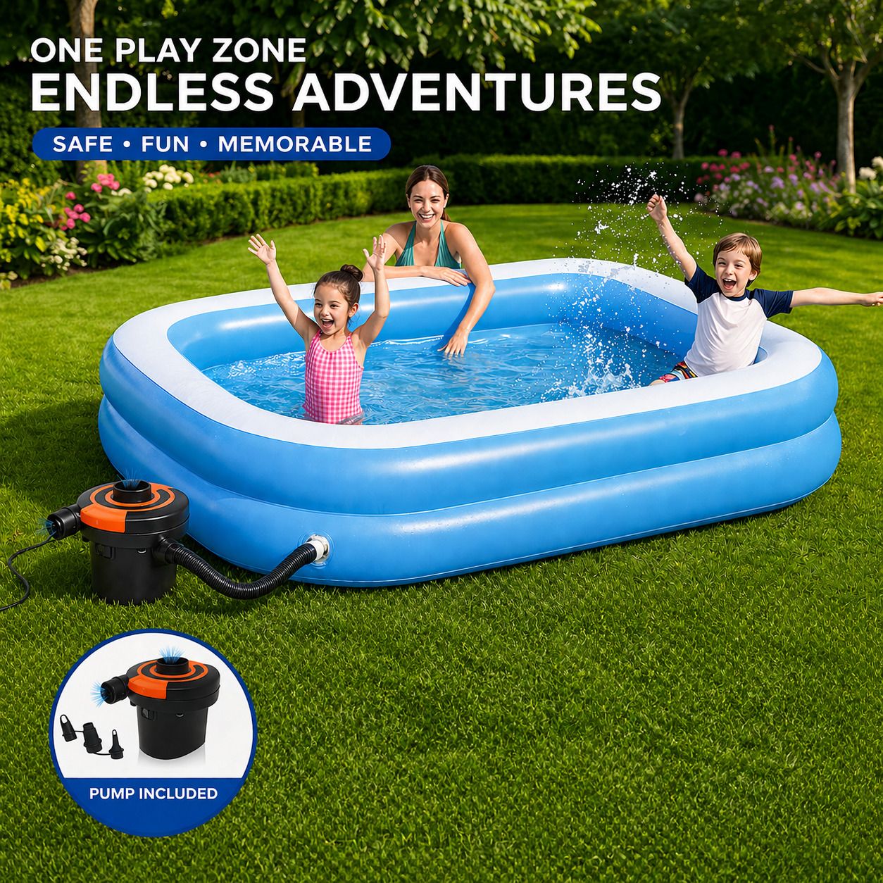buddynjoy 6.7ft Family Pool for Kids & Adults, Portable Pool Bathtub with Electic Pump Inflatable Swimming Pool-picture-43