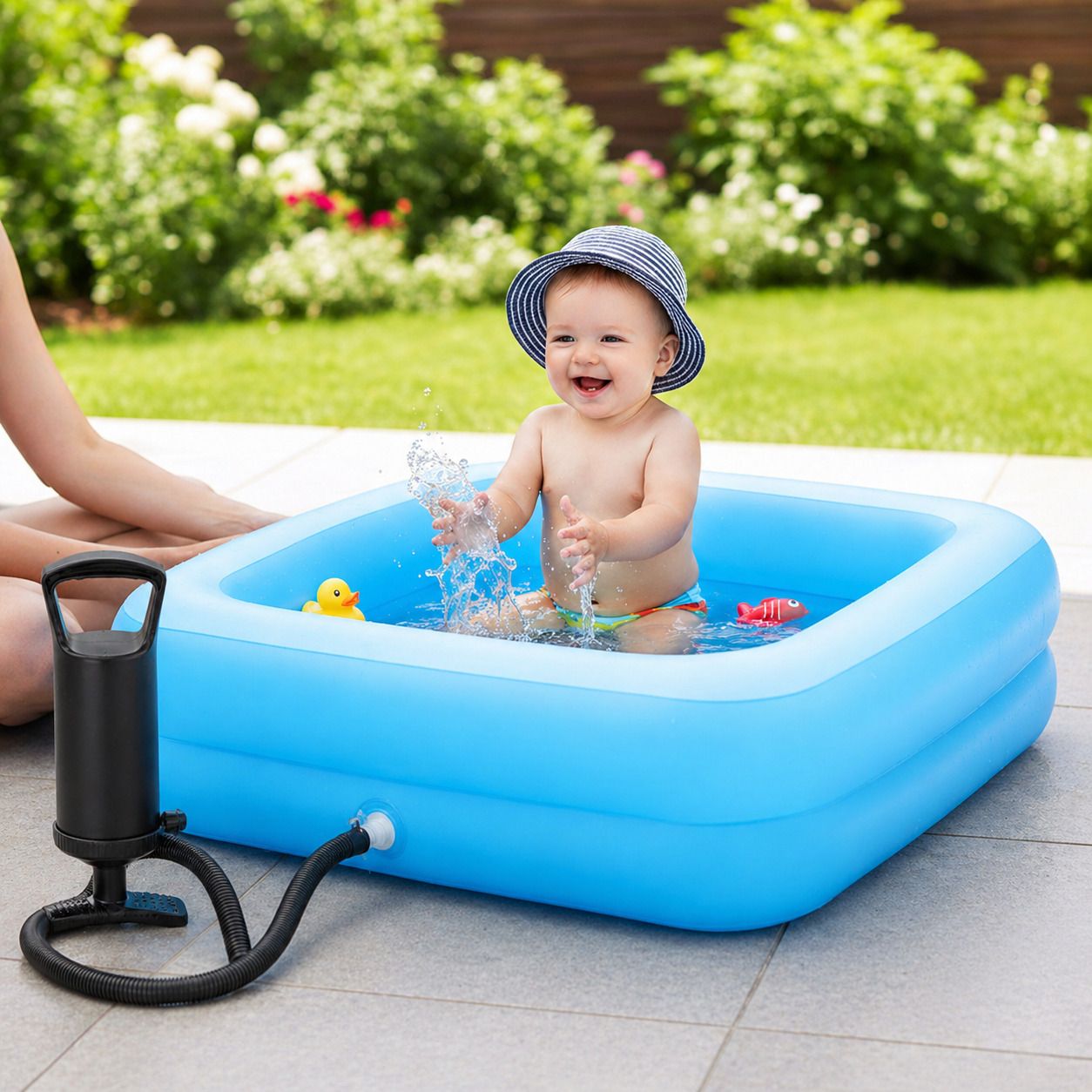buddynjoy 3.5ft Kiddie Pools for Kids, Mini Water Tub for Indoor and Outdoor with Air Pump Inflatable Swimming Pool-picture-39