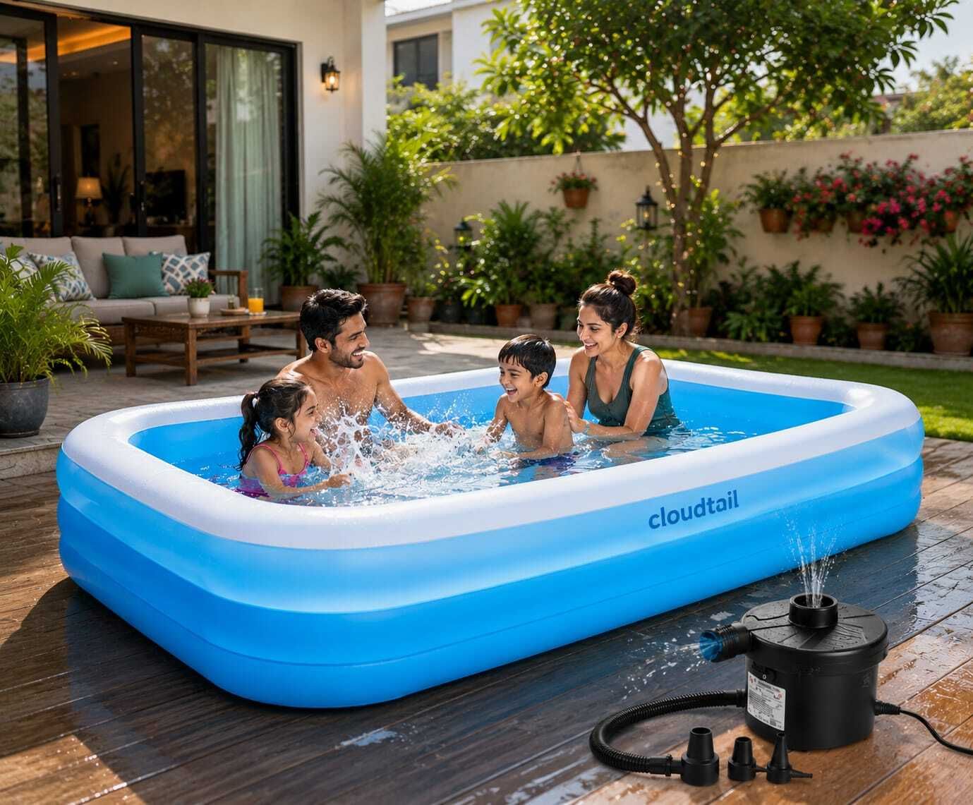 cloudtail 6.5 FEET Rectangular Inflatable Pool with Electric Pump For Adults Inflatable Swimming Pool-picture-20