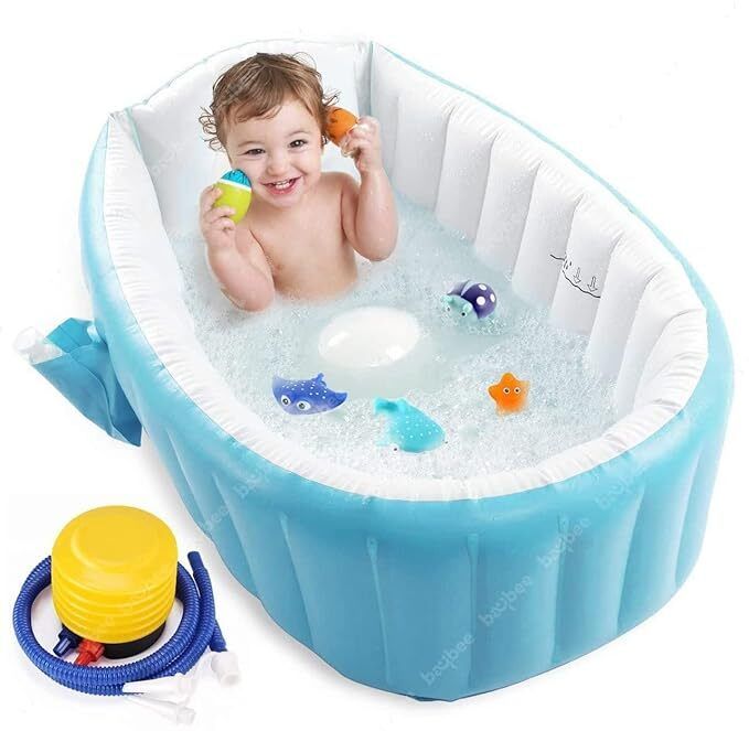 Inflatable Kids Bathtub Age 9M-6Y Baby Bathtub ring Indoor Outdoor 61x22cm Pool Inflatable Inflatable Toy Pump-image-24