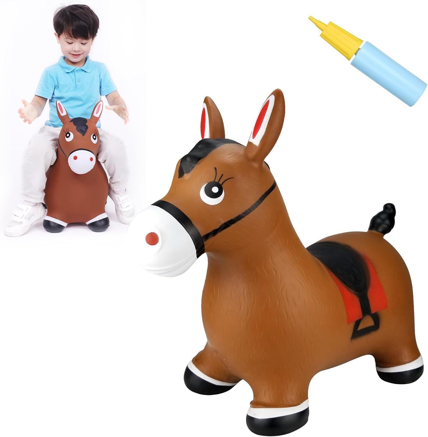 buzzomart Inflatable Jumping Horse Bouncing Horse Hopper Animal Toy for Kids Inflatable Inflatable Inflatable Toy Pump-picture-14
