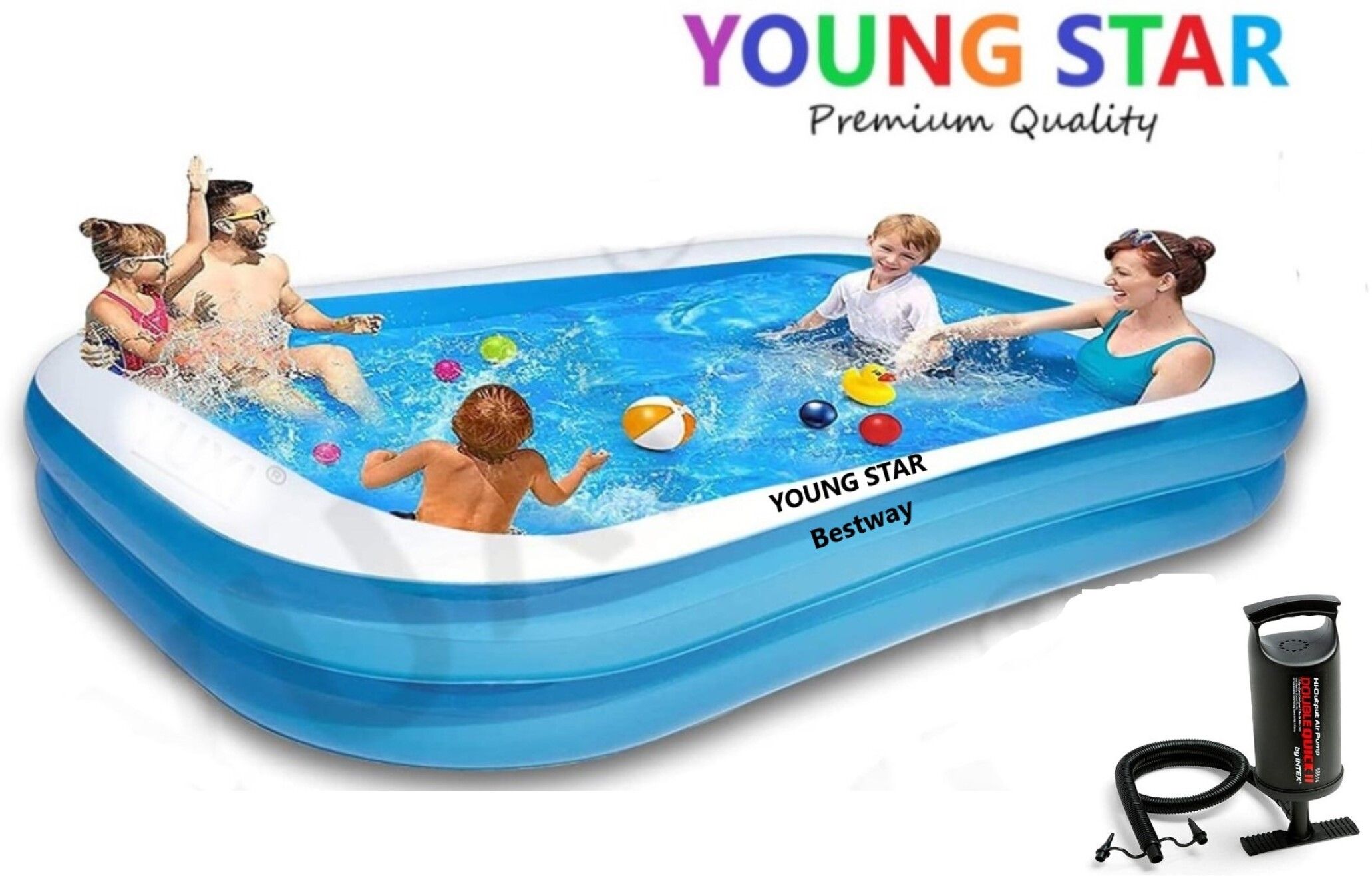 Premium 6.7 FEET (2.01m) LENGTH,5.9 FEETS (1.50m) BREATH AND 51CM HEIGHT. Inflatable Swimming Pool, Inflatable Toy Pump-image-20