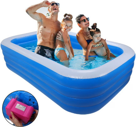 tiny tales Rectangular Family Garden Three-ring Inflatable Swimming Pool With Free Pump Inflatable Swimming Pool image 1