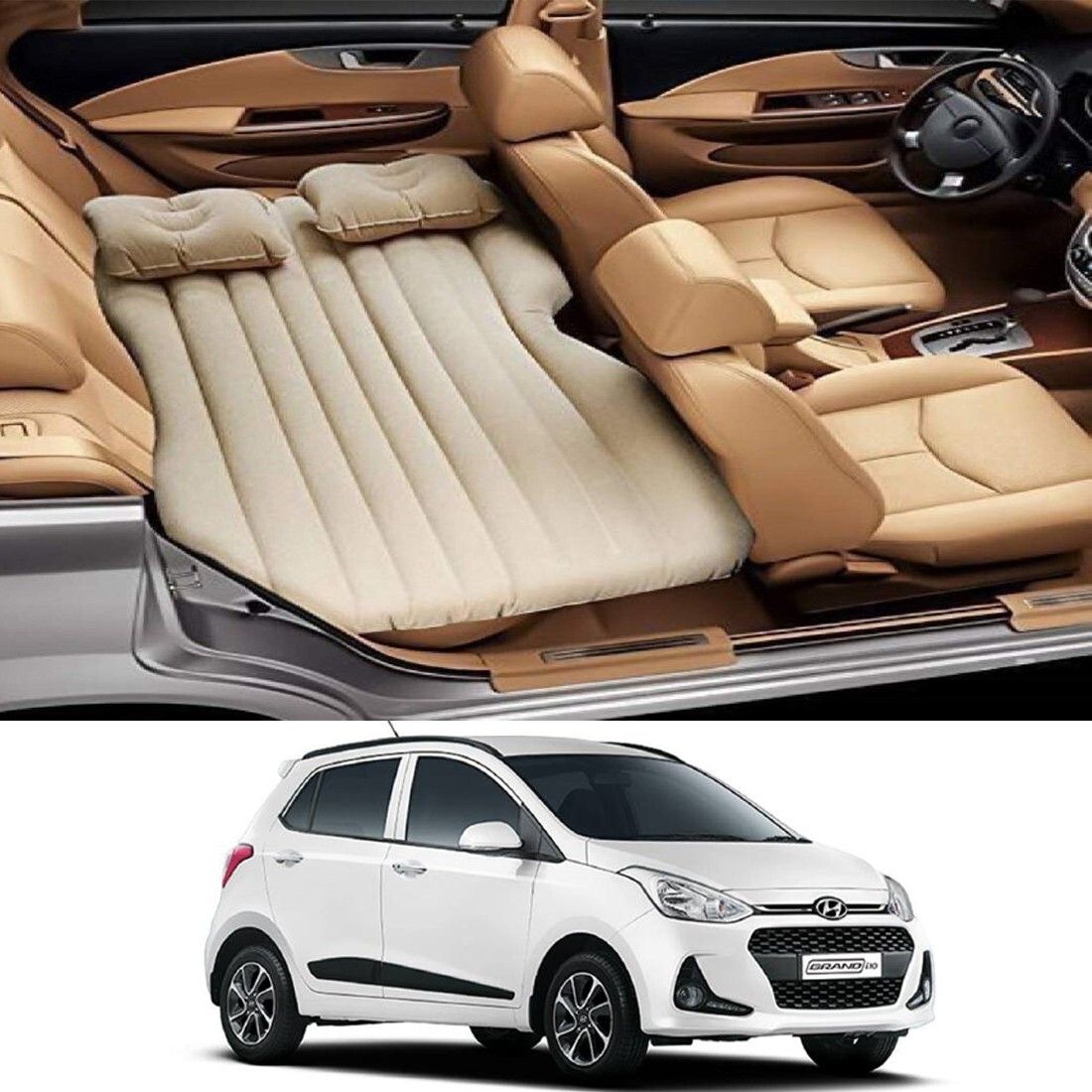 Beige Car Bed Mattress for Rest,Travel, Car Back Seat Air Inflation Bed Universal Air Couch with Two Air Pillows, Car Air Pump and 1 Repair Kit For Grand I10 Universal For All Models Beige Car Bed Mattress for Rest,Travel, Car Back Seat Air Inflation Bed Universal Air Couch with Two Air Pillows, Car Air Pump and 1 Repair Kit For Grand I10 Universal For All Models Car Inflatable Bed-image-3