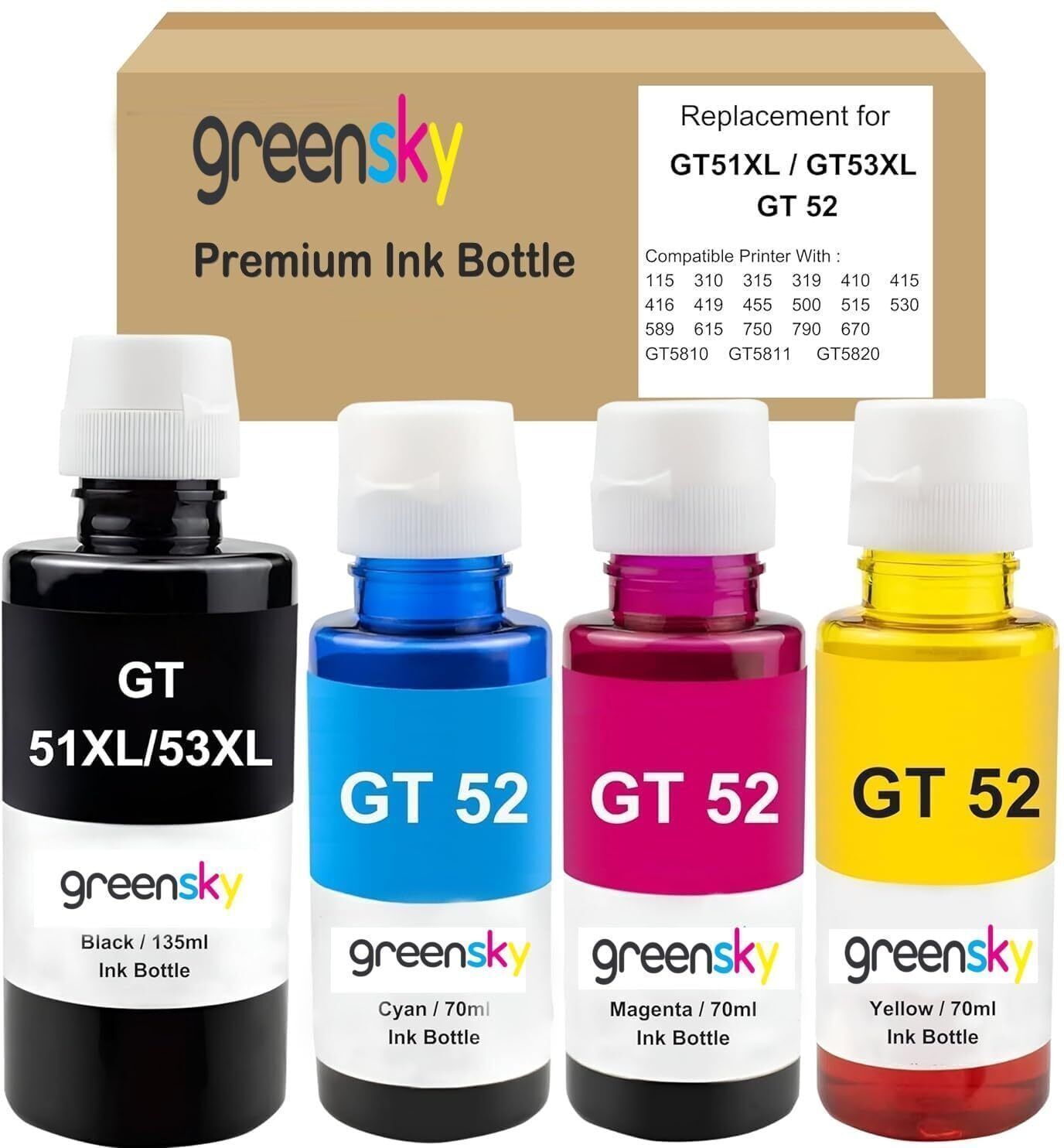WWXZRKL GT51XL/53XL and GT 52 Refill Ink for HP Inktank + Smart Tank Printer Black + Tri Color Combo Pack Ink Bottle-image-23