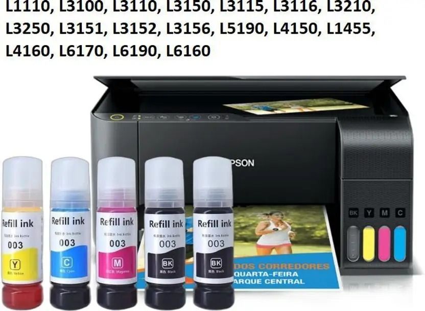 Zuigo 003 Refill Ink for Epson L3110,L3150,L3250,L3252,L3101,L3210,L3215,L3216 Black + Tri Color Combo Pack Ink Bottle-image-37