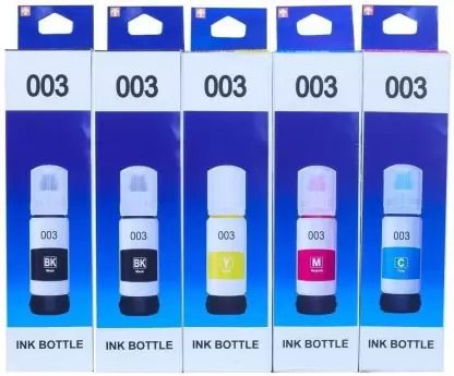 CHAWDA 003 Multicolor Ink 5 Bottel Set Ep Quality L3101 , L3150 Black + Black + Tri Color Combo Pack Ink Cartridge