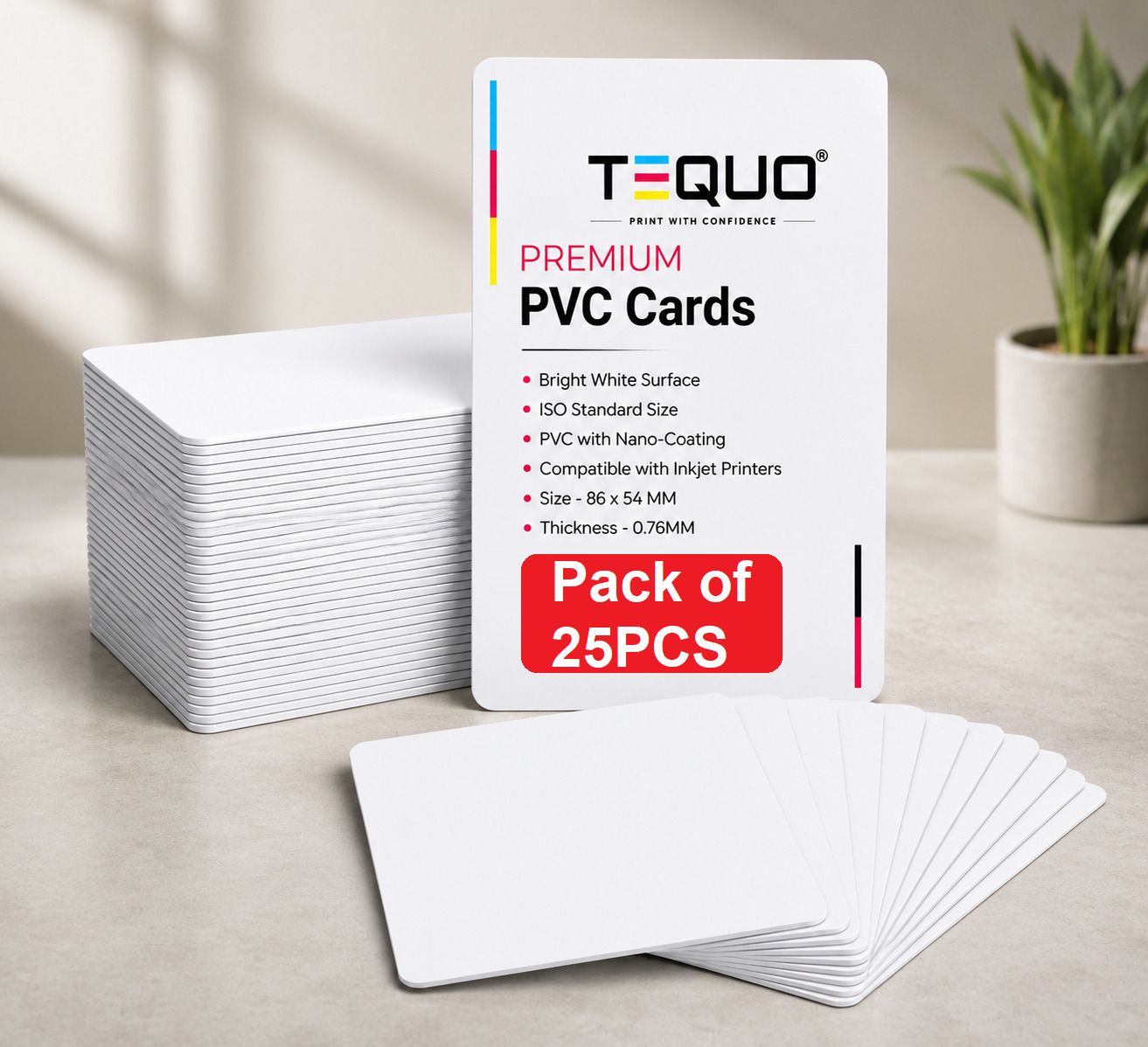 tequo Pack of 25Pc PVC Inkjet Cards 800 Micron Glossy Double Side Printable White Ink Cartridge-image-20
