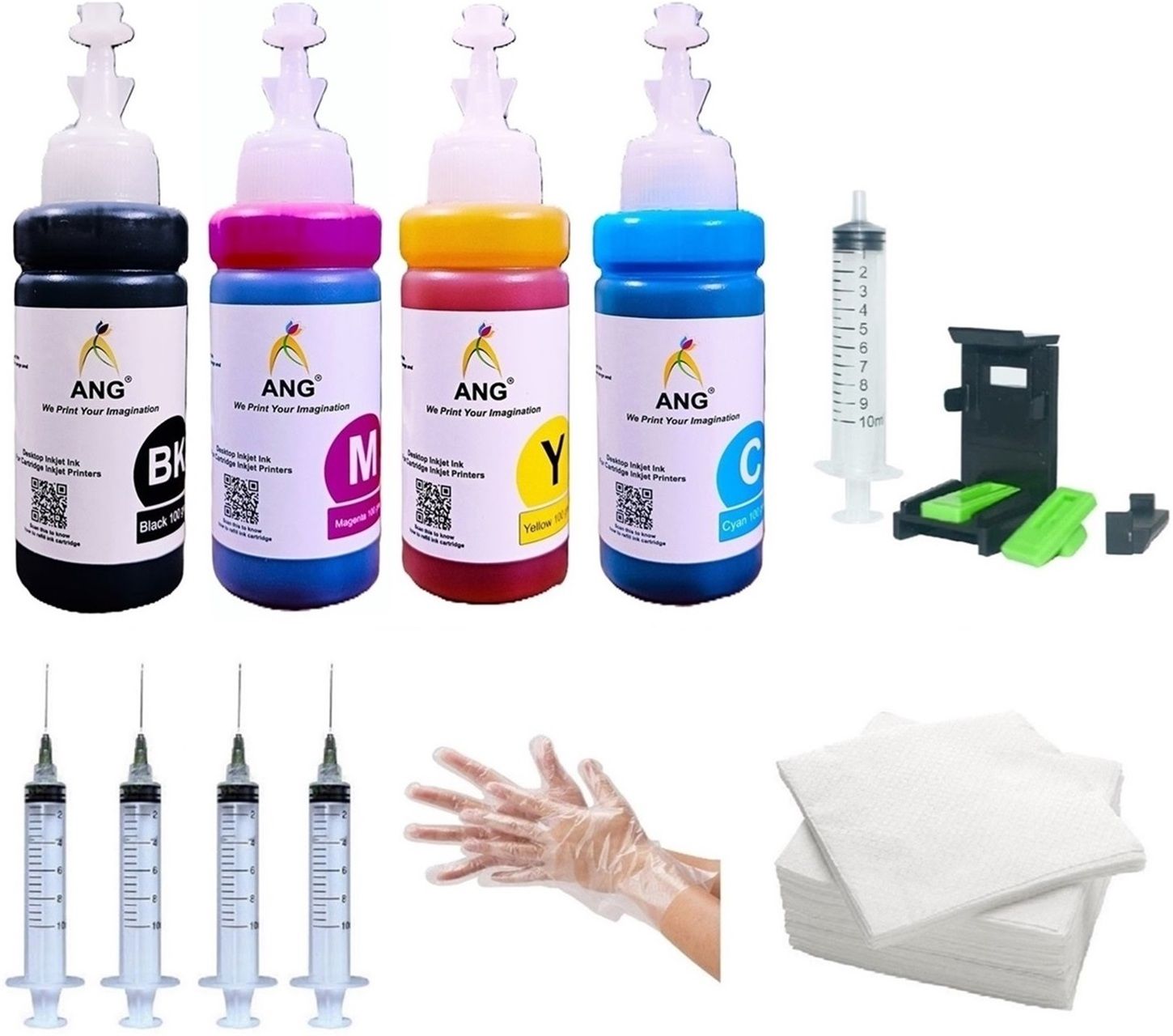 Ang Refill Ink For Use In Can Pixma E470 - 100 ML Each Bottle FULL SET Tri-Color Ink Cartridge-image-18