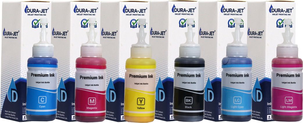 Dura-Jet Sublimation Ink for EP L800, L805, L850, L1800 Printer - (70gm x C/M/Y/Bk/LC/LM) Black + Tri Color Combo Pack Ink Bottle-image-6