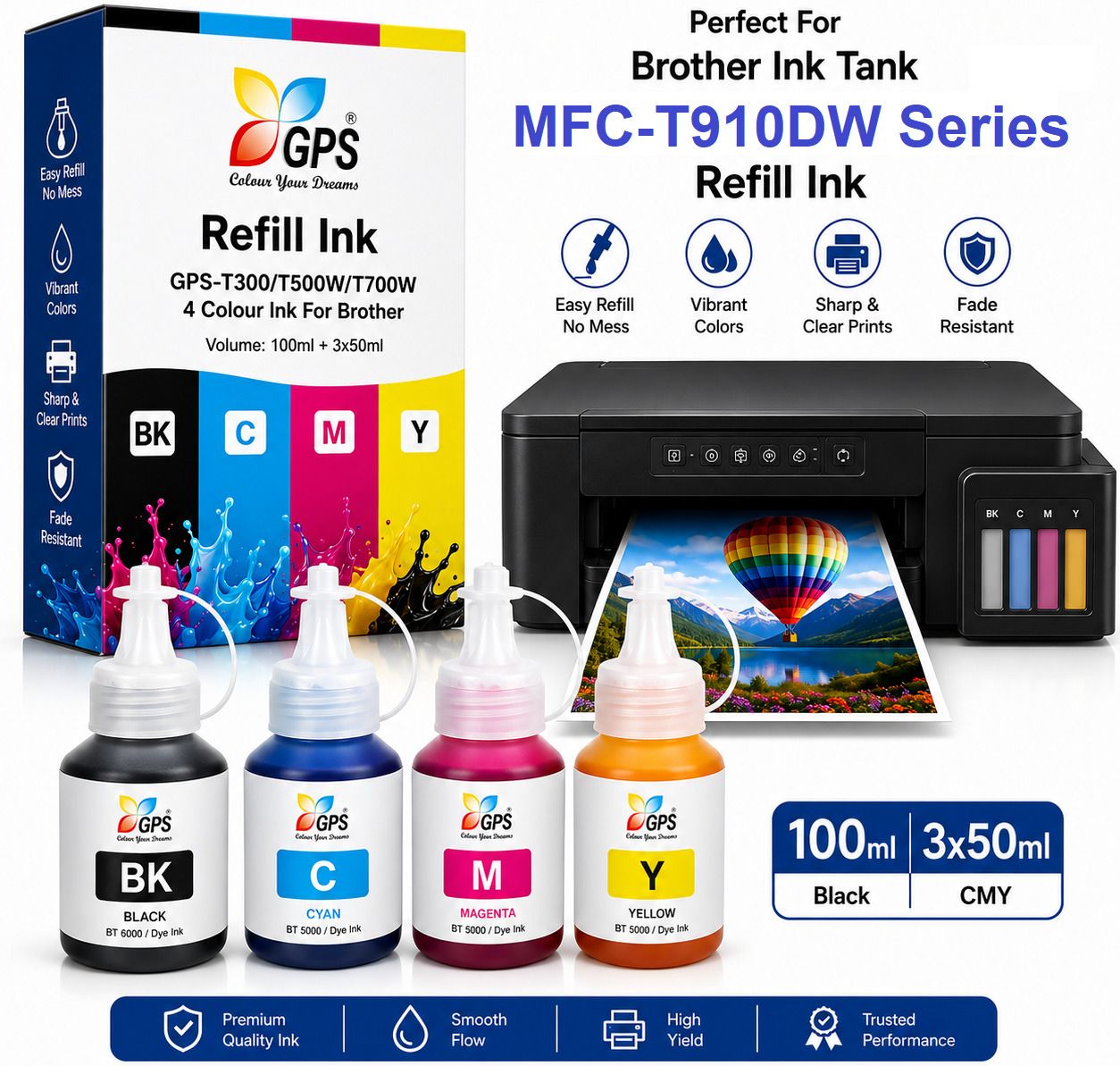 GPS Colour Your Dreams Brother MFC-T910DW Printer Compatible with Brother BTD60BK & BT5000 Ink Series Tri-Color Ink Bottle-image-17