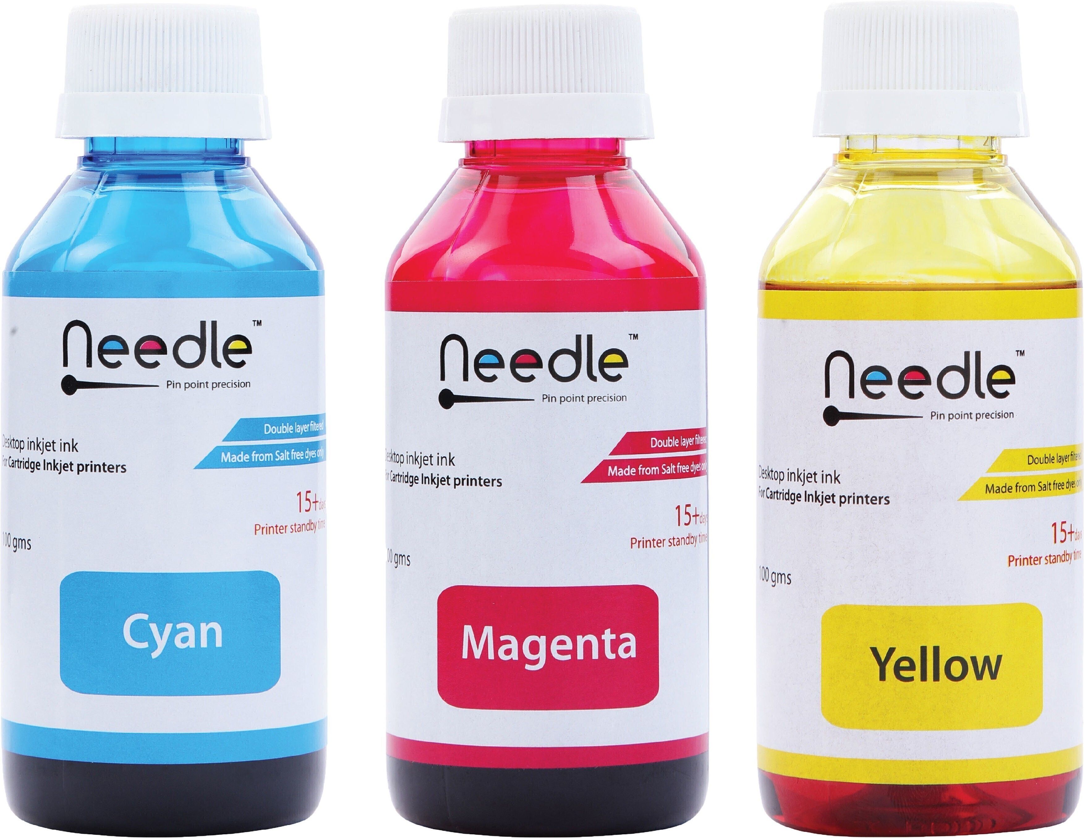 Needle 3x100 gms Ink Refill for Cartridge Printers Tri-Color Ink Bottle-picture-13