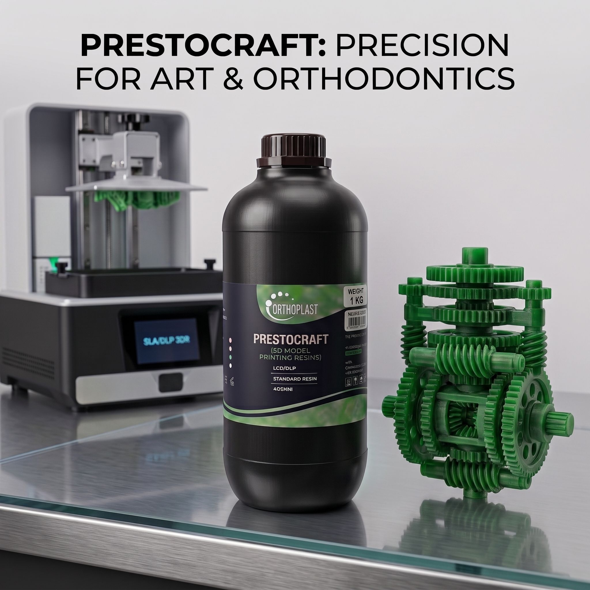 PrestoCraft 3D 405nm Standard Photopolymer UV Curing Resin | 1Kg Green | LCD/DLP 3D printers Green Ink Bottle-image-33