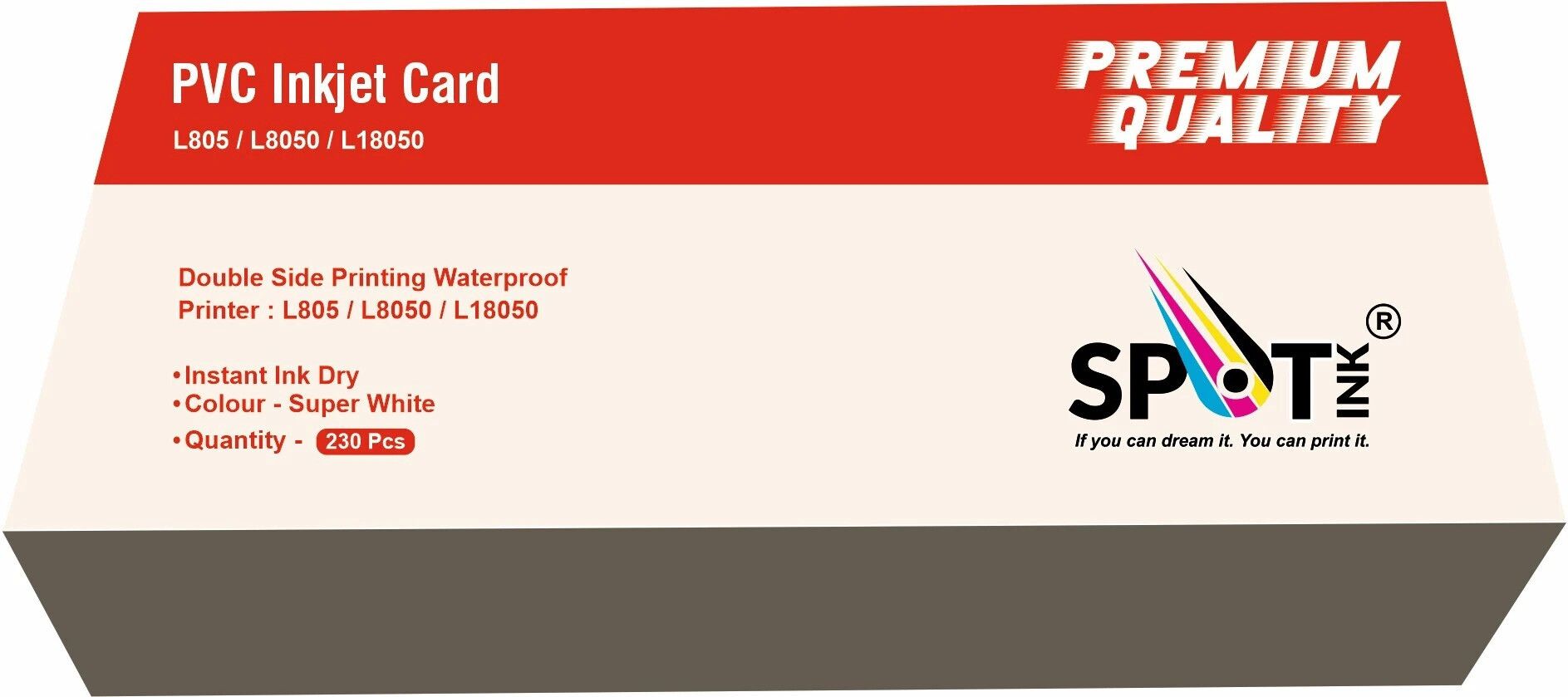 Ink jet Spotink Super White Blank PVC ID Cards for L8050/L18050 Printers- Pack of 230 cards White Ink Cartridge