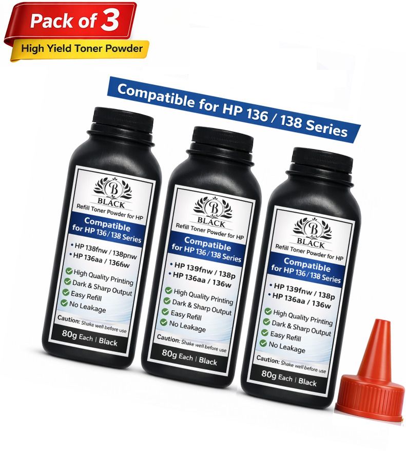 Black Comptible For HP Laser MFP 138fnw Printer Toner Powder PACK OF 3 BOTTLE 80 GMS. Black Ink Toner Powder-image-34