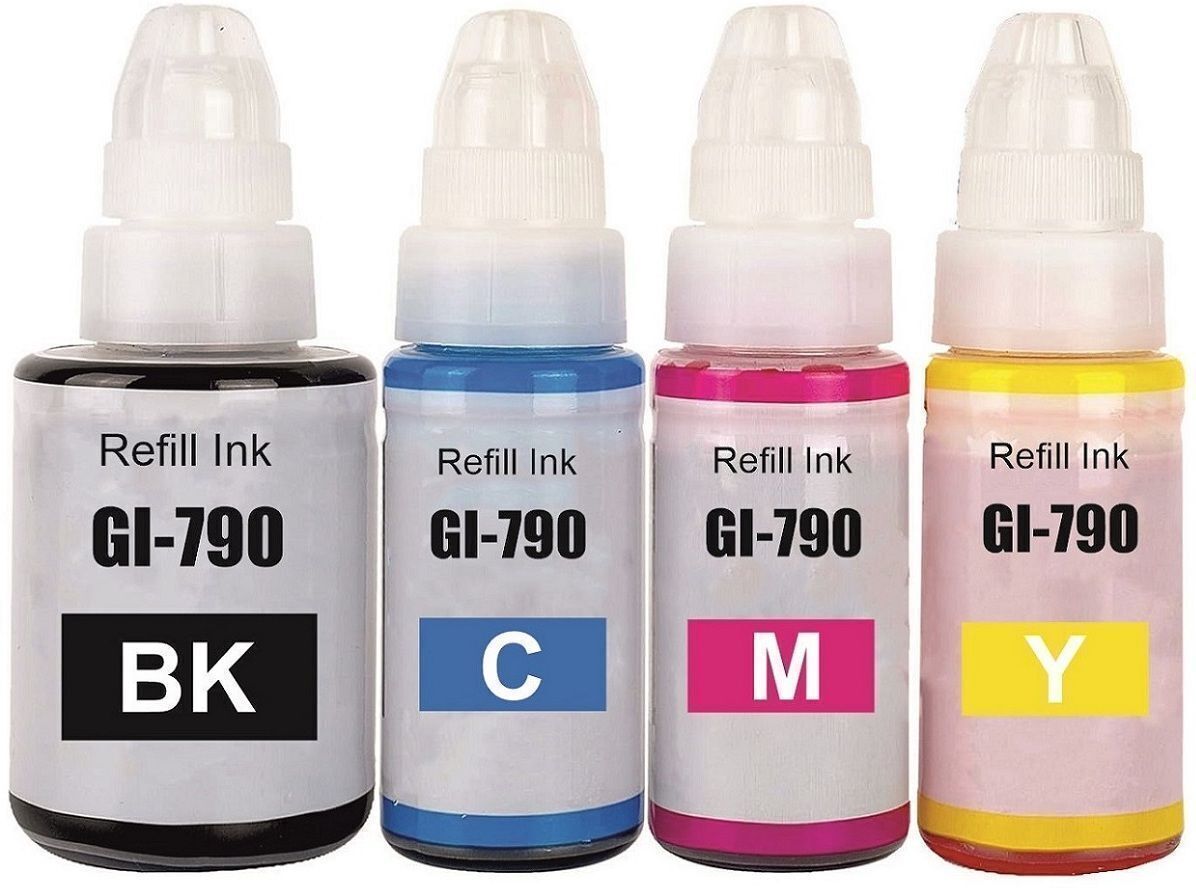 IMJZRKL Refill dye Ink for Canon G Series GI 790 Compatible for Canon Pixma Printer Black + Tri Color Combo Pack Ink Bottle-image-0