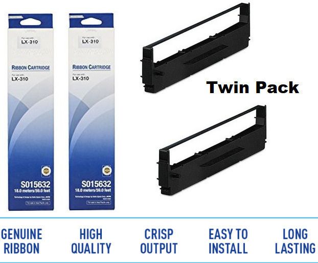 Haedlink Haedlink 2 Pcs Combo Set Ep.son LX-310 LX310 Ribbon Ink Cartridge Black Ink Toner