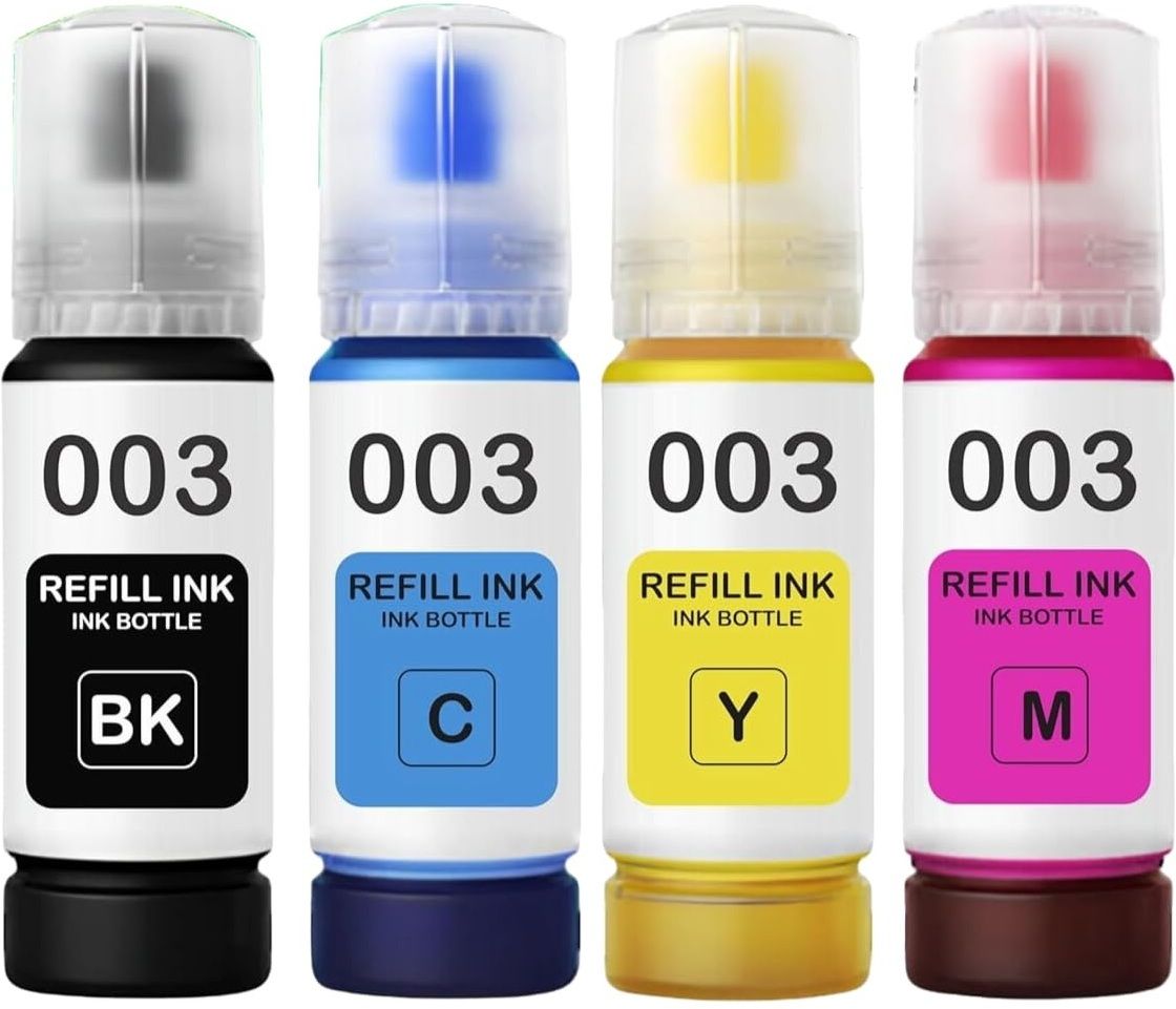 inkora 003 Ink Compatible for L3200/L3250/L3251/L3210/L3252/ Printers. Black + Tri Color Combo Pack Ink Bottle-image-49