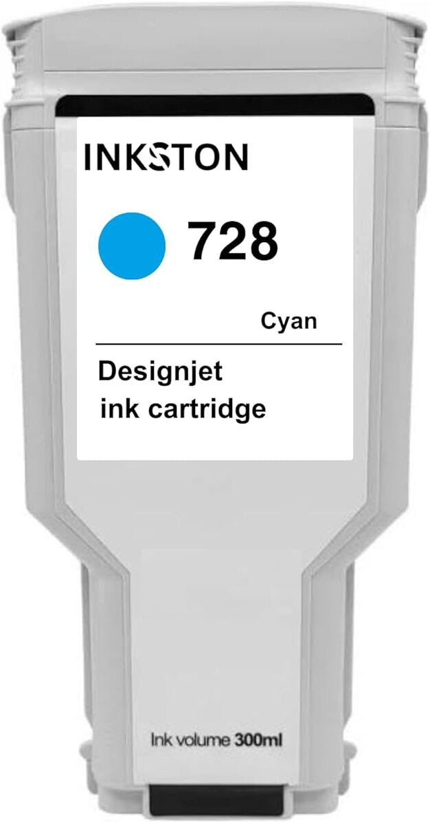 Inkston 728 (300ML) CYAN Cartridge for USE in DESIGNJET T830 and T730 Plotter Printer Cyan Ink Cartridge image 1