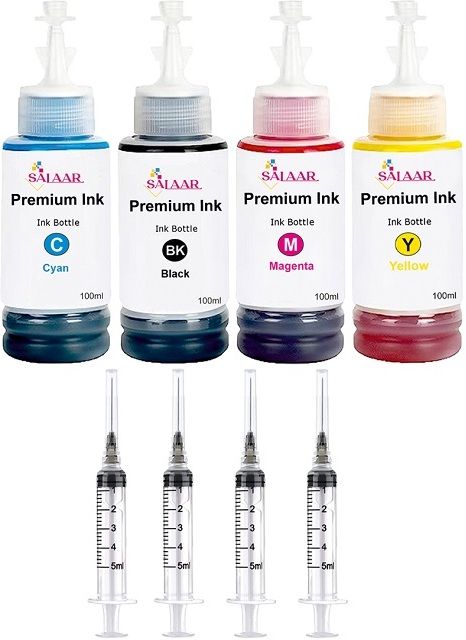 salaar Ink Compatible For Canon PG47 & 57s (100ml X 4 Ink Bottle With 4 Syringe) Black + Tri Color Combo Pack Ink Cartridge-image-11