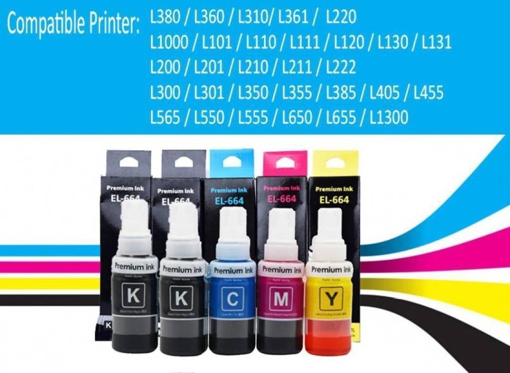 Corexa 664 Ink For Printer L1300,L310,L361,L380,L405,L565,L365,L485,L220,L360,L130. Black + Tri Color Combo Pack Ink Bottle-image-45