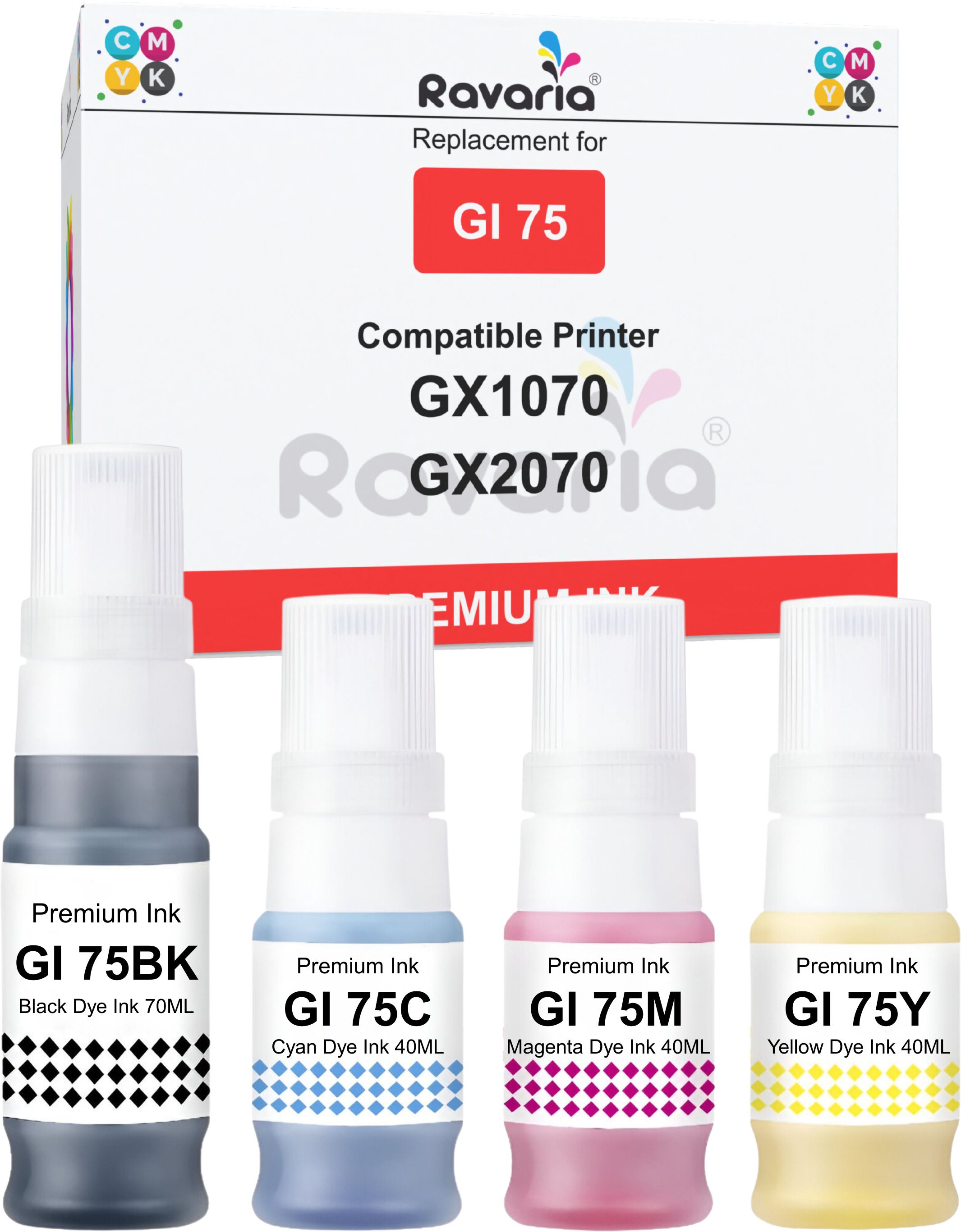 Ravaria GI 75 Compatible Premium Ink for Cn Maxify GX1070 GX2070 Printer Black + Tri Color Combo Pack Ink Bottle-image-11
