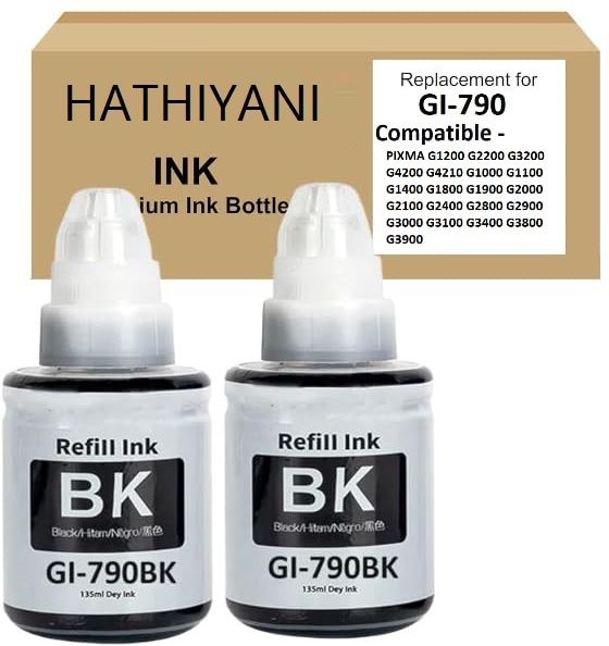 HATHIYANI GI 790 Ink Refill for Canon G1000, G1010, G1100, G2000, G2002, G2010, G2012, Black Ink Bottle
