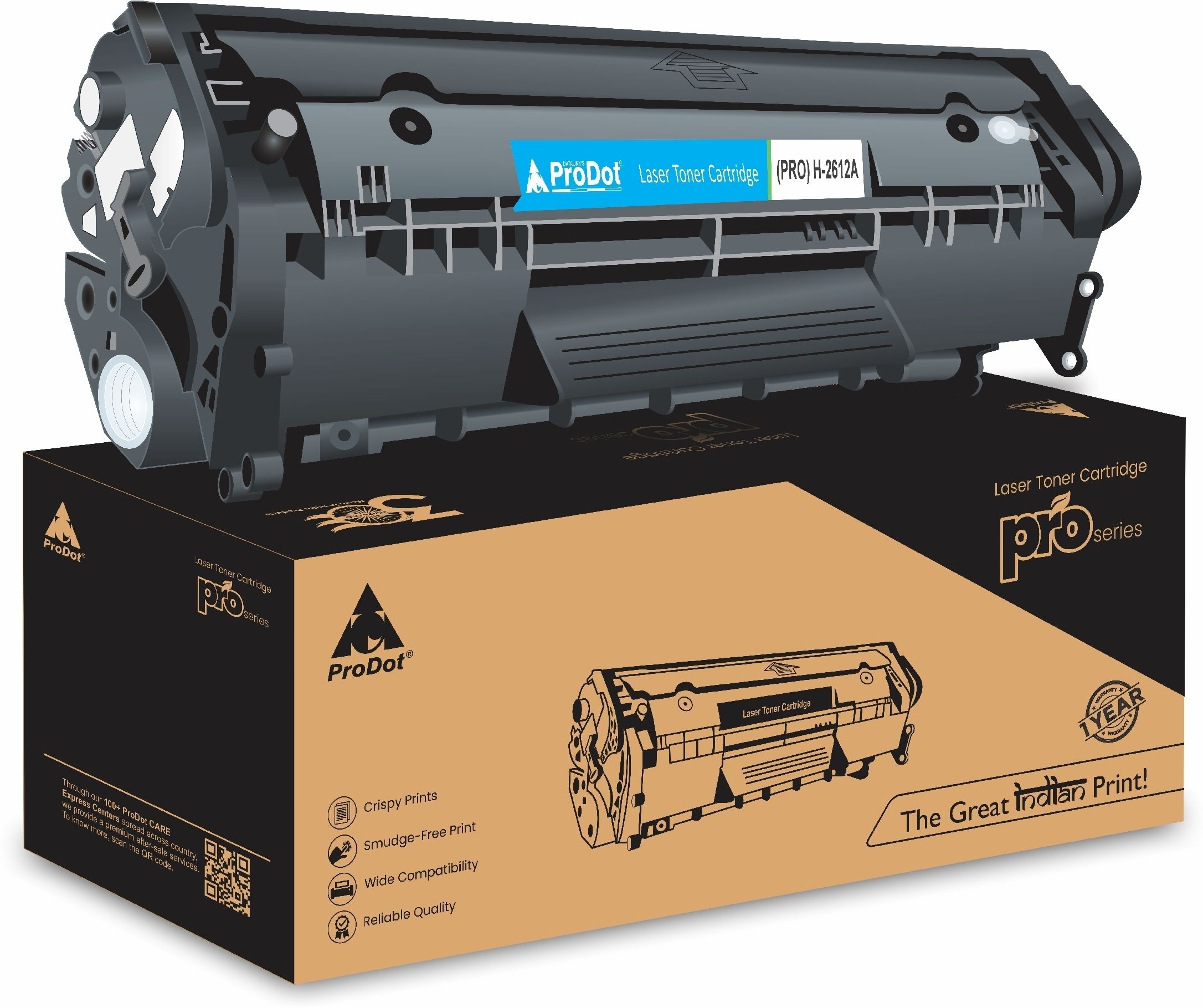 PRODOT 2612A/12A Laser Toner Cartridge for HP Q2612A & Canon CRG 303/703/FX-9/FX-10 Black Ink Cartridge