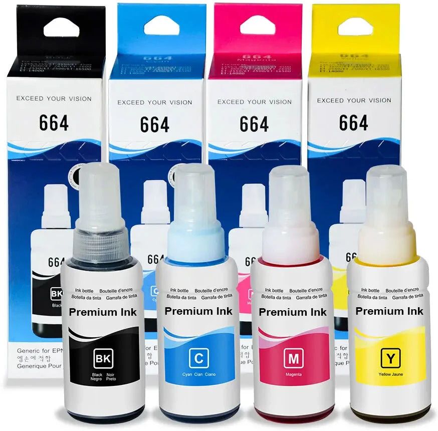 GREENBERRI T664 Ink For Ep L130,L380,L210,L220,L310, L350Printers - (C/M/Y/Bk - 70g x 4) Black + Tri Color Combo Pack Ink Bottle-image-27