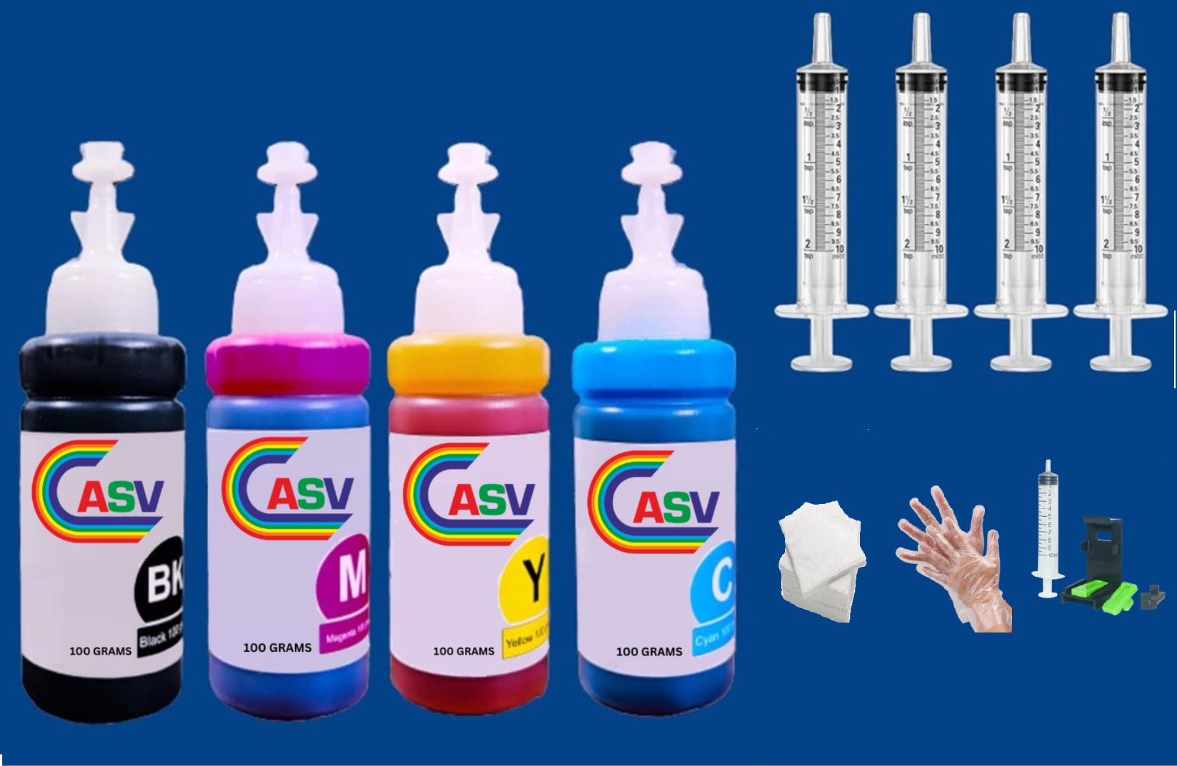 ASV Compatible printers: HP 2876, 2878,4278,4178,6075,2338,2335,2778,2776 Black + Tri Color Combo Pack Ink Bottle-image-0