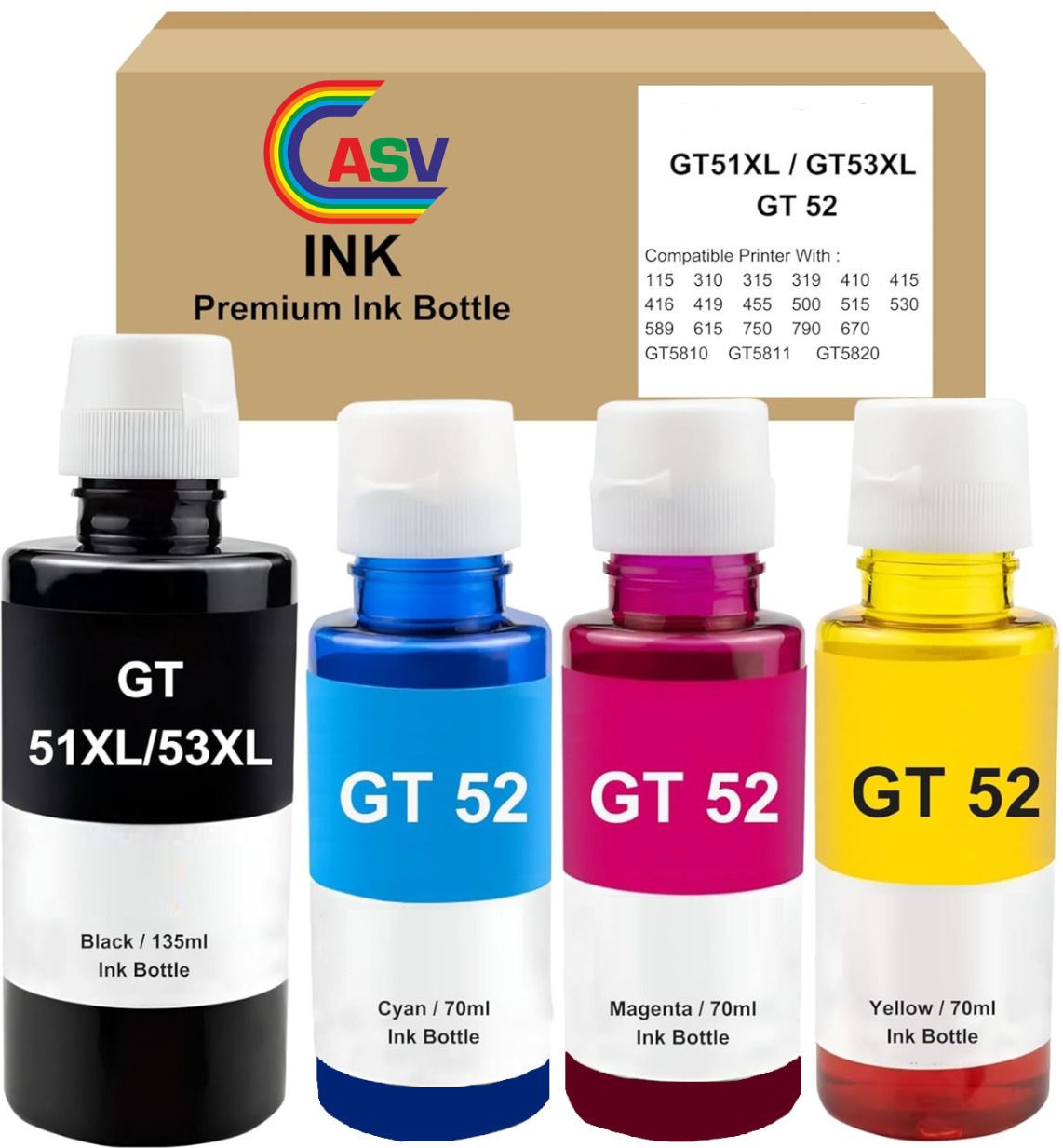 ASV GT53XLsmart tank printer 581,210,525,520,521,585,580,670,530,675,720,750,790 Black + Tri Color Combo Pack Ink Bottle-image-2